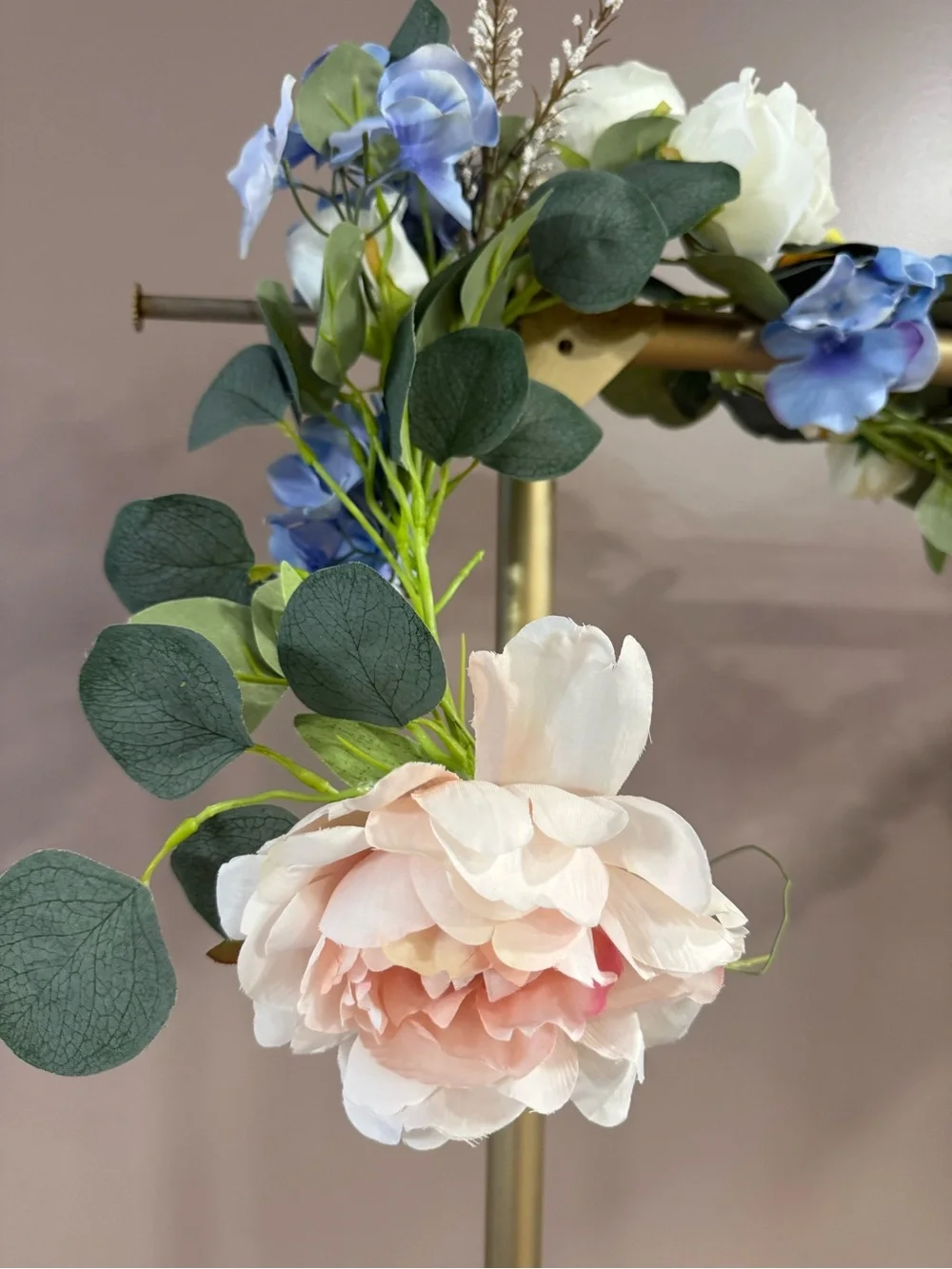4-Floral Artificial Eucalyptus Garland with Blue Hydrangeas and Roses